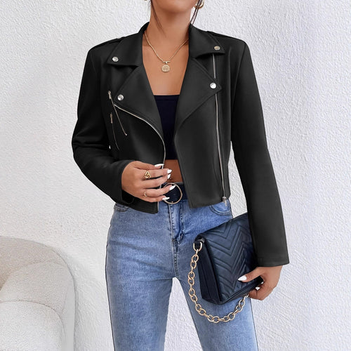 Women’s faux leather biker jacket with attractive zip details and a modern fit Lune London