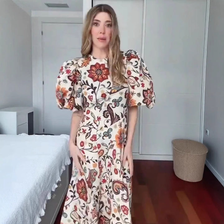 Maxi dress for women with floral embroidery and elegant V-neck Lune London