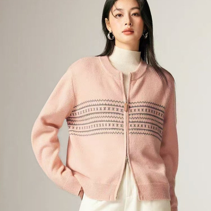 Cardigan zippé pour femme avec fermeture éclair et motif nordique Chic & Stil