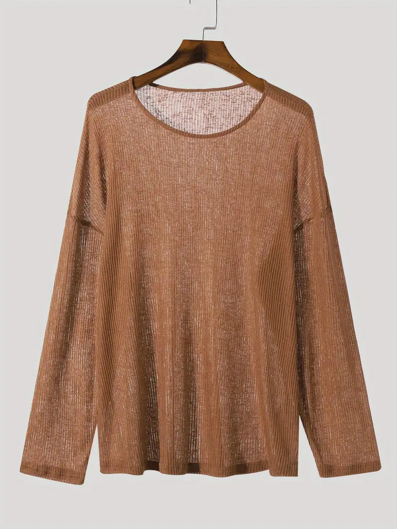 Long sleeve t-shirt for women with textured rib pattern and relaxed fit Lune London