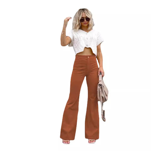 Ladies Fashion High Waist Flared Jeans Lune London