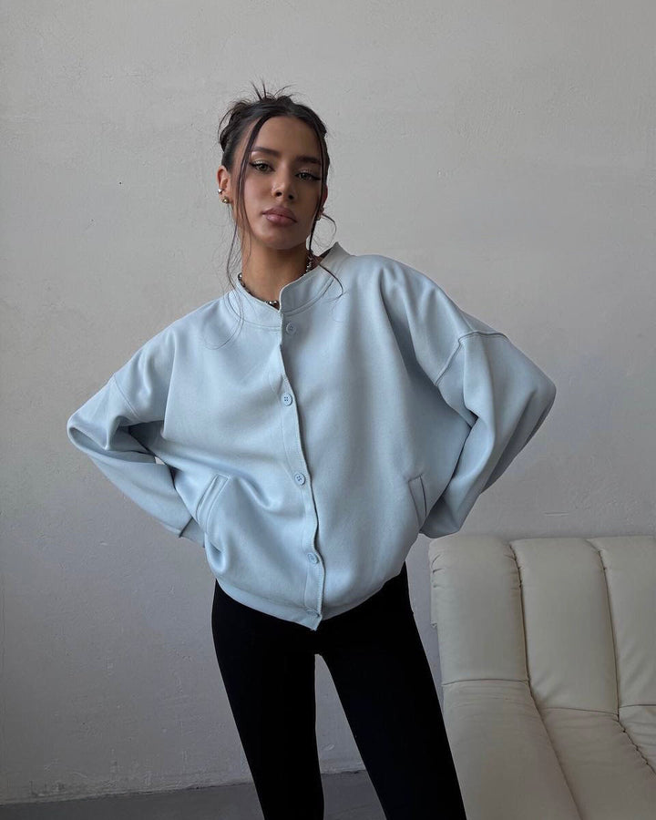 Women's Casual Sweat Jacket with Button Closure and Relaxed Fit Lune London