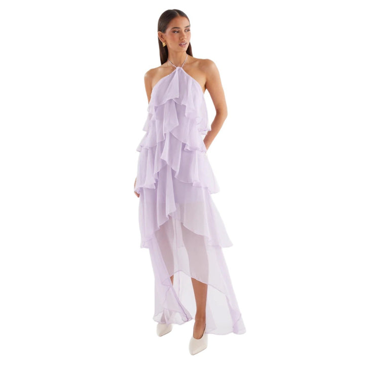 Chic & Stil Women's Airy Maxi Dress with Flowing Ruffles and Chic Halter Neck
