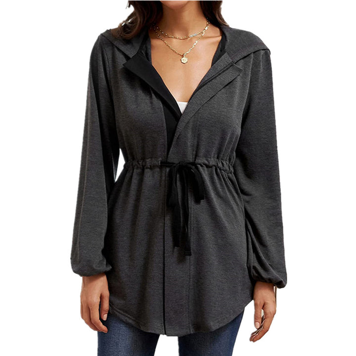 Casual oversized shirt jacket for women with hood and drawstring Lune London