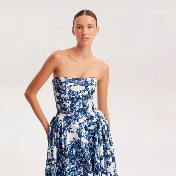 Women Elegant Floral Pattern Maxi Dress with Off-Shoulder Design Lune London