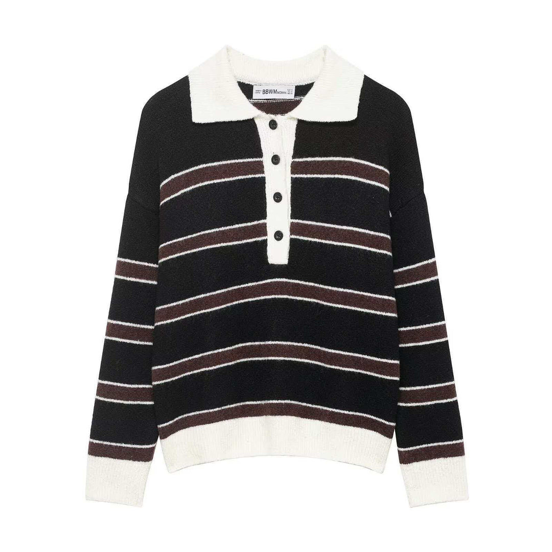 Pull décontracté pour femmes avec col et patte de boutonnage Chic & Stil
