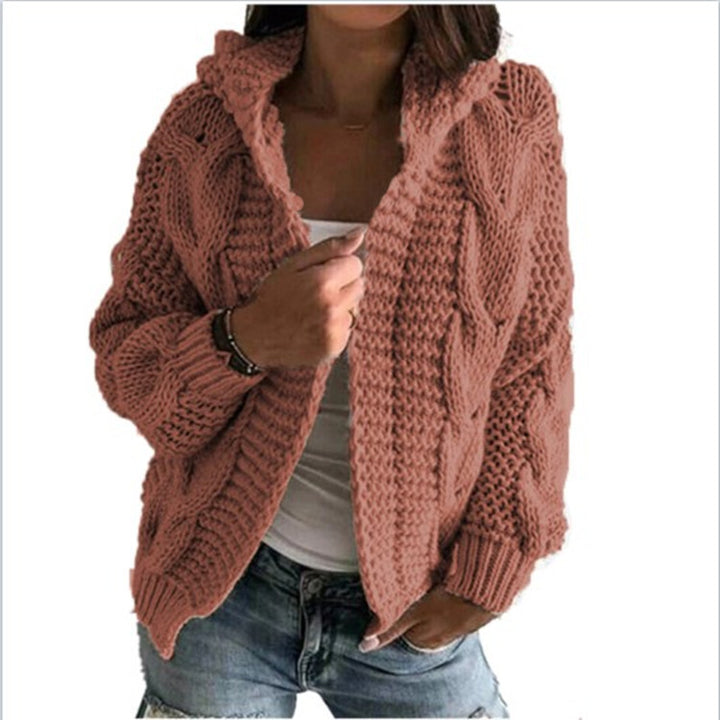 Ladies chunky knit cardigan with open collar and voluminous sleeves Lune London