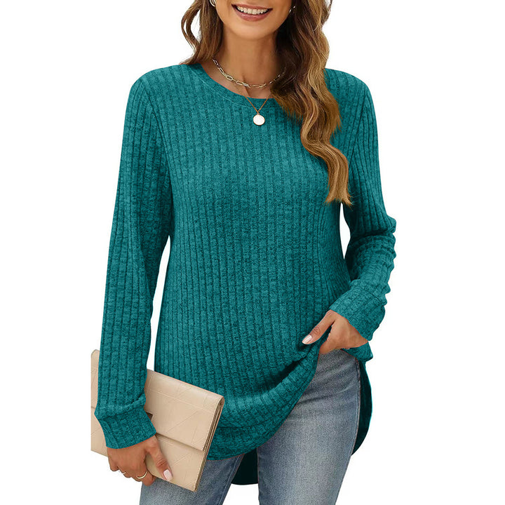 Lune London Women's Casual Long Sleeve Structured Knit T-Shirt