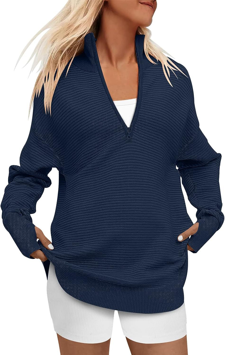 Ladies high-quality zip sweater with textured design Lune London