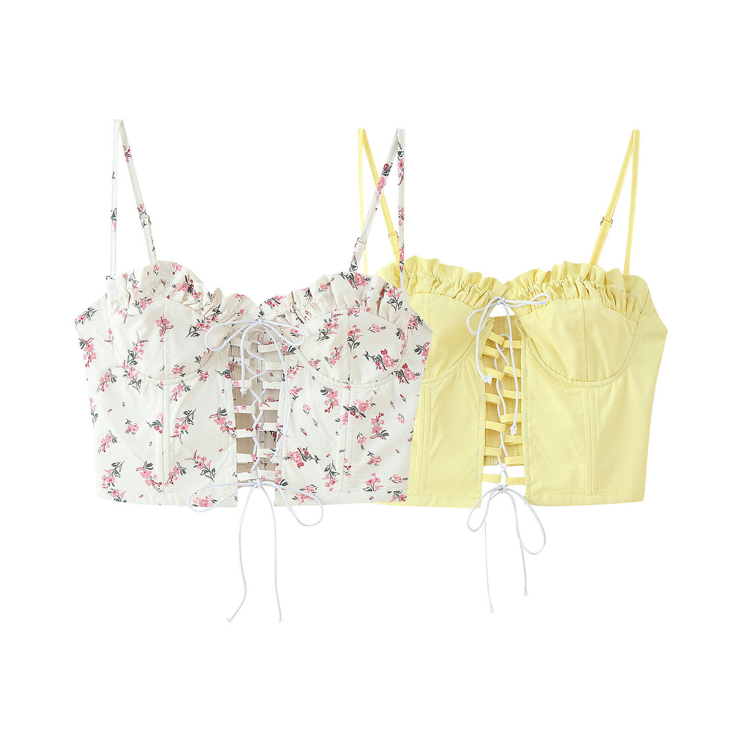 Women's tank top with ruffle details and floral pattern Lune London