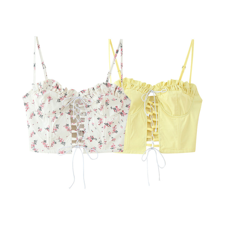 Women's tank top with ruffle details and floral pattern Lune London
