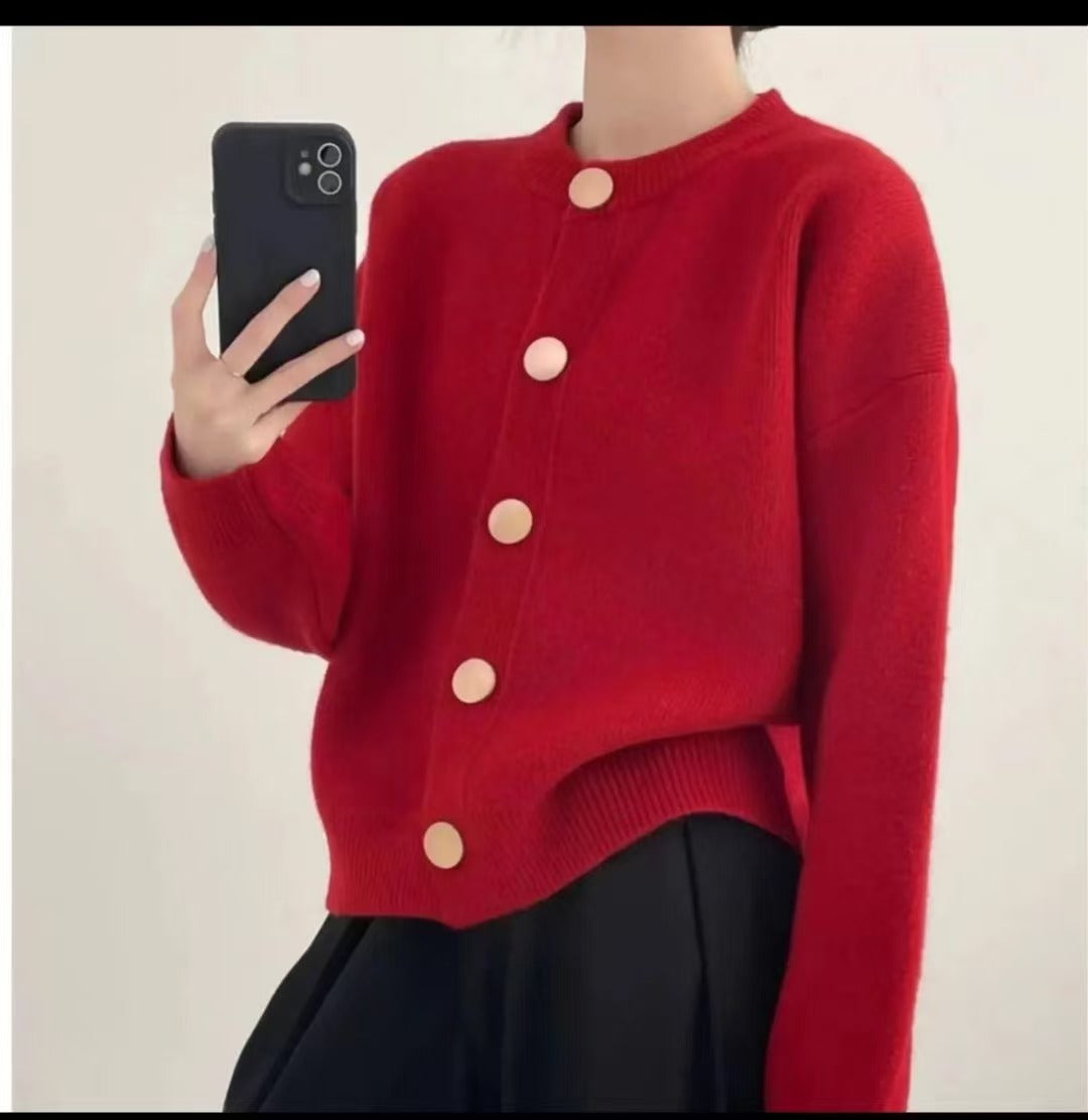 Ladies Cozy Knit Sweater with Large Buttons and an Elegant Design Lune London