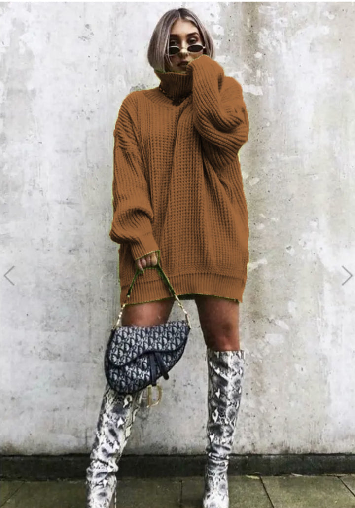 Ladies Large knit sweater with high collar and angular cut Lune London