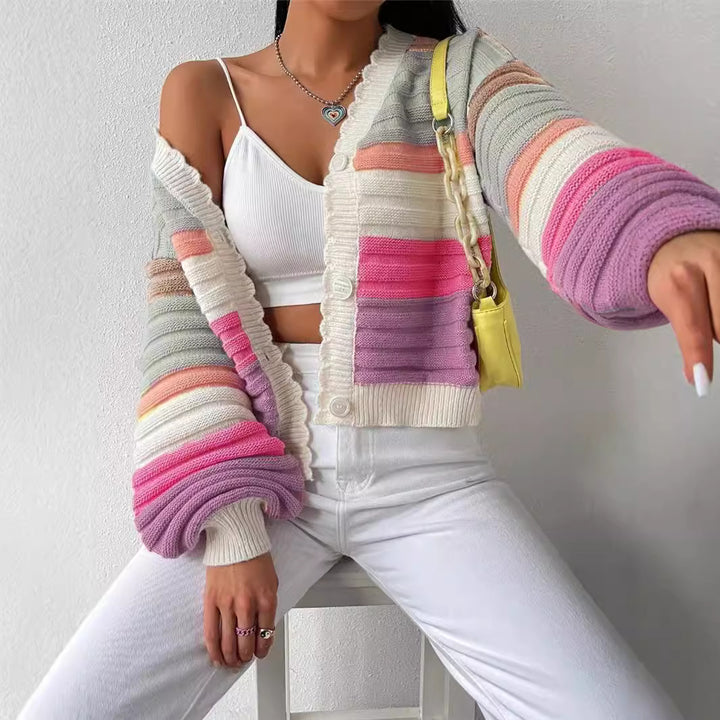 Lady cardigan with a modern striped pattern and voluminous sleeves Lune London