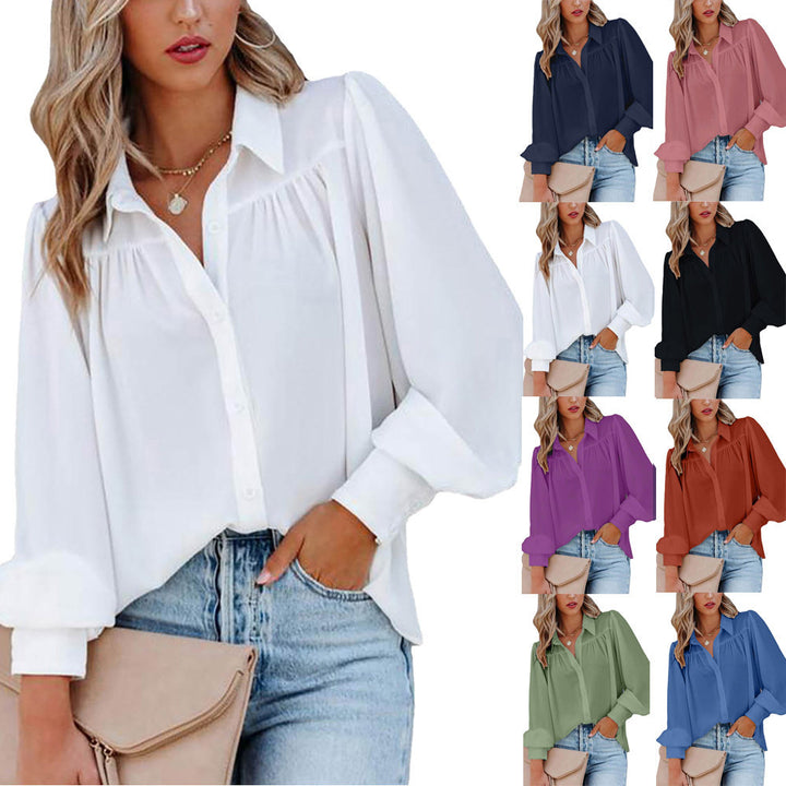 Elegant Buttoned Blouse with Puff Sleeves for Chic Women