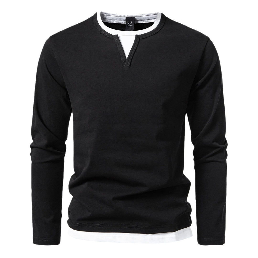 Men's long sleeve shirt with a modern V-neck and trendy overlay details Lune London