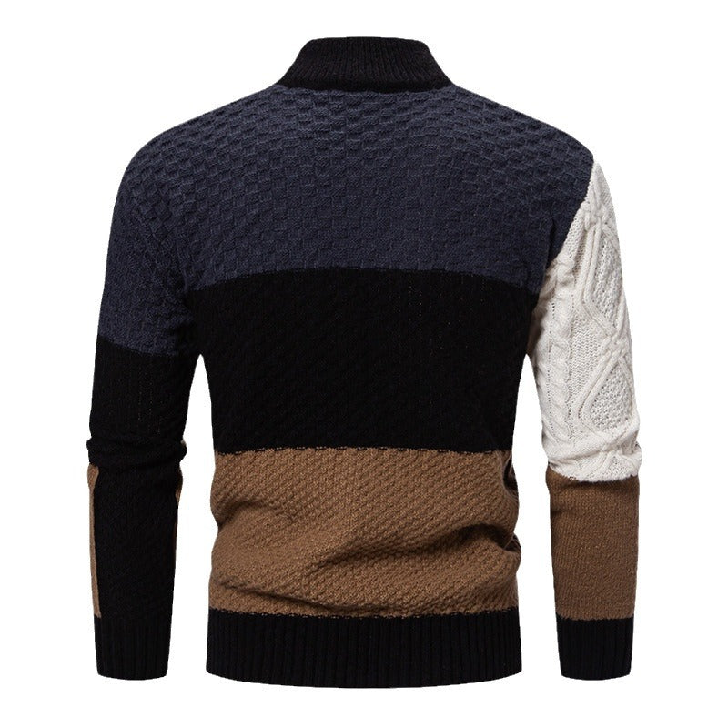 Modern turtleneck sweater for men with cable pattern and color block design Lune London