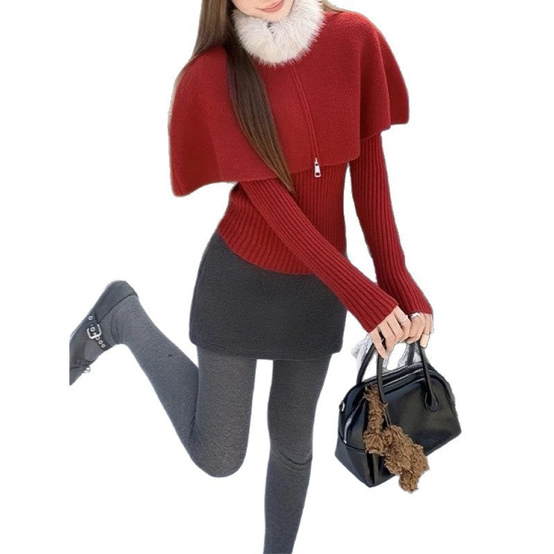 Drapé en tricot pour dames avec col en fourrure amovible Chic & Stil