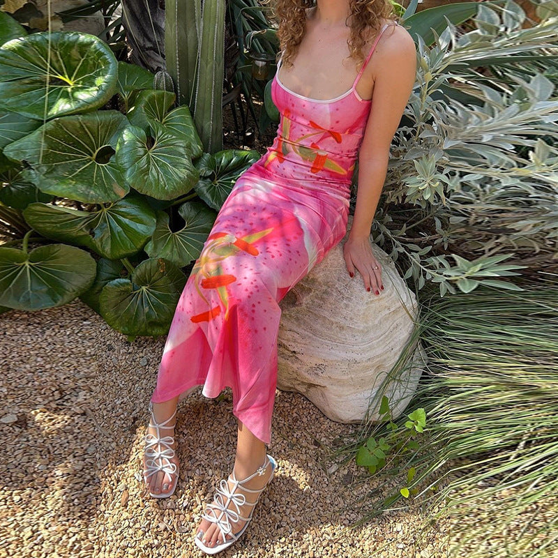 Ladies floral pattern maxi dress with spaghetti straps Lune London
