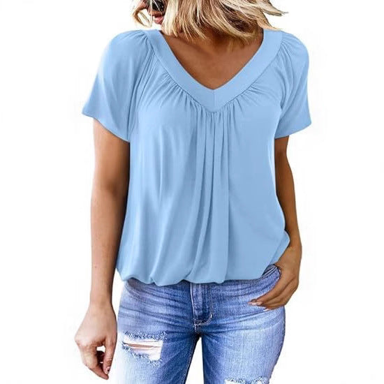 Lune London Women's Pleated V Neck Casual Top