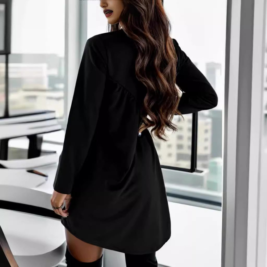 Elegant mini dress for ladies with asymmetrical hem and ruffle details Lune London