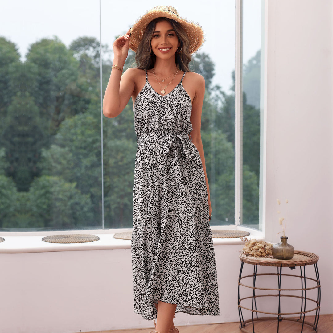 Maxi dress with ruffles without sleeves for women with tie belt detail Lune London