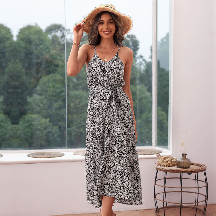 Maxi dress with ruffles without sleeves for women with tie belt detail Lune London