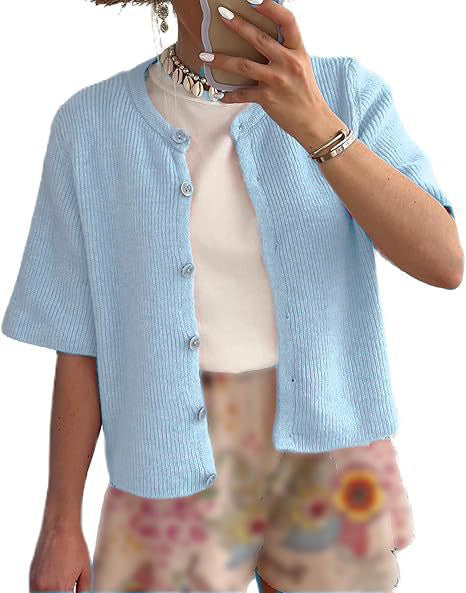 Ladies lightweight vest with short sleeves and decorative buttons Lune London