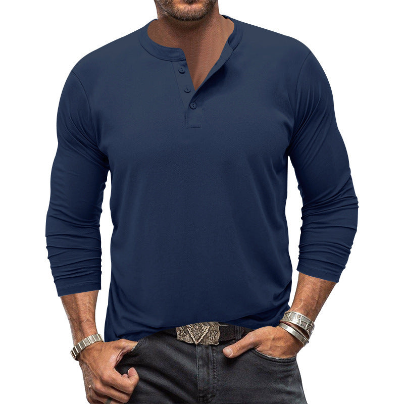 Men's Long Sleeve T-Shirt with Button Placket Lune London
