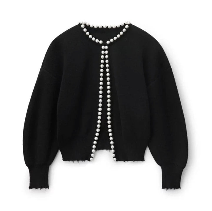 Women's knit jacket with striking bead embellishments and an open design Lune London