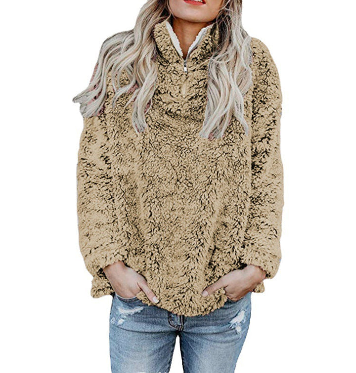 Ladies Cozy Fleece Jacket with High Collar and Zipper Lune London