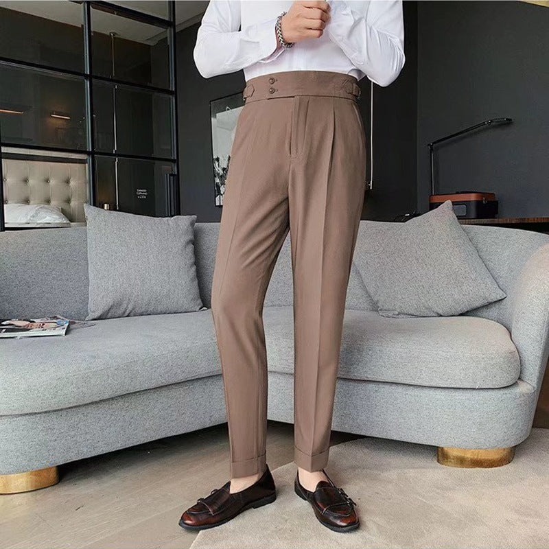 Elegant high-waisted suit pants for men with double button details Lune London