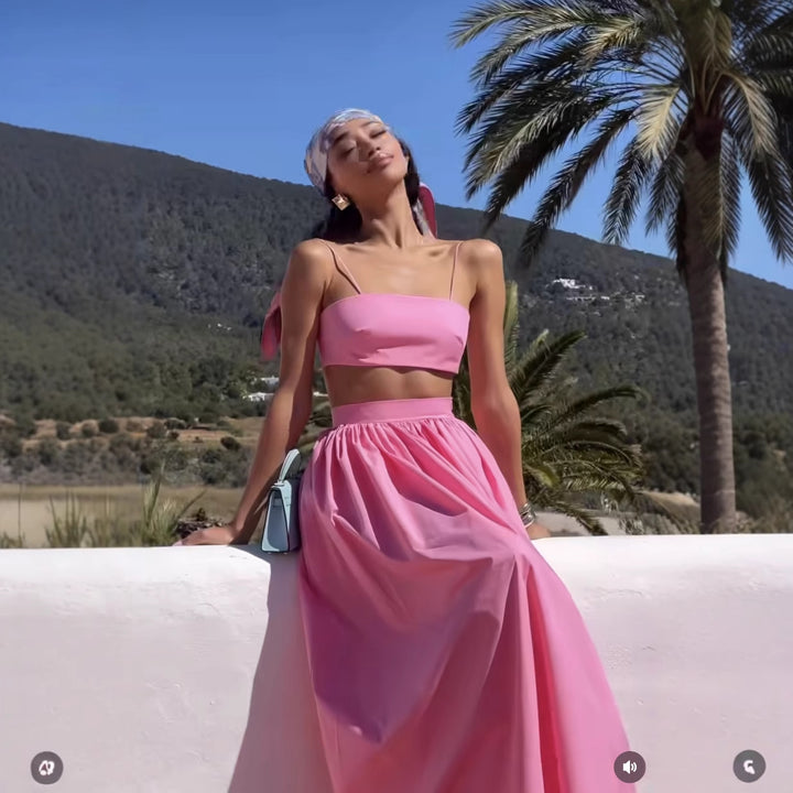 Ladies' set consisting of a crop top and a long skirt with an elegant ruffle design Lune London