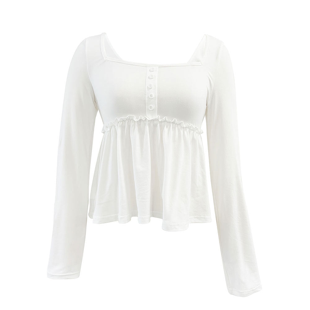 Chemise longue à manches longues sans fermeture pour femmes avec encolure carrée et ourlet en volants élégant Chic & Stil