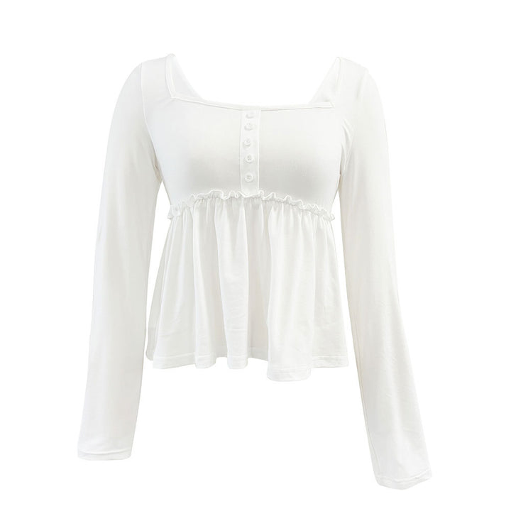 Chemise longue à manches longues sans fermeture pour femmes avec encolure carrée et ourlet en volants élégant Chic & Stil
