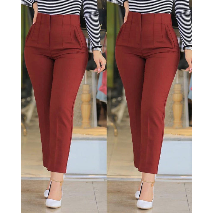 High-waisted slim pants for women with decorative stitching details Lune London