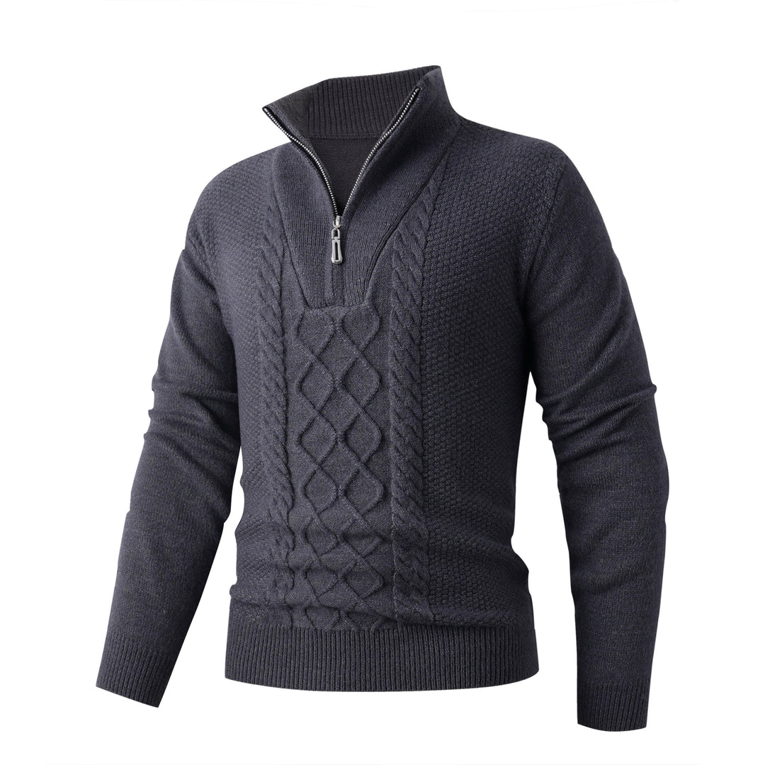 Thick knit pullover for men with a modern high collar and functional zipper Lune London