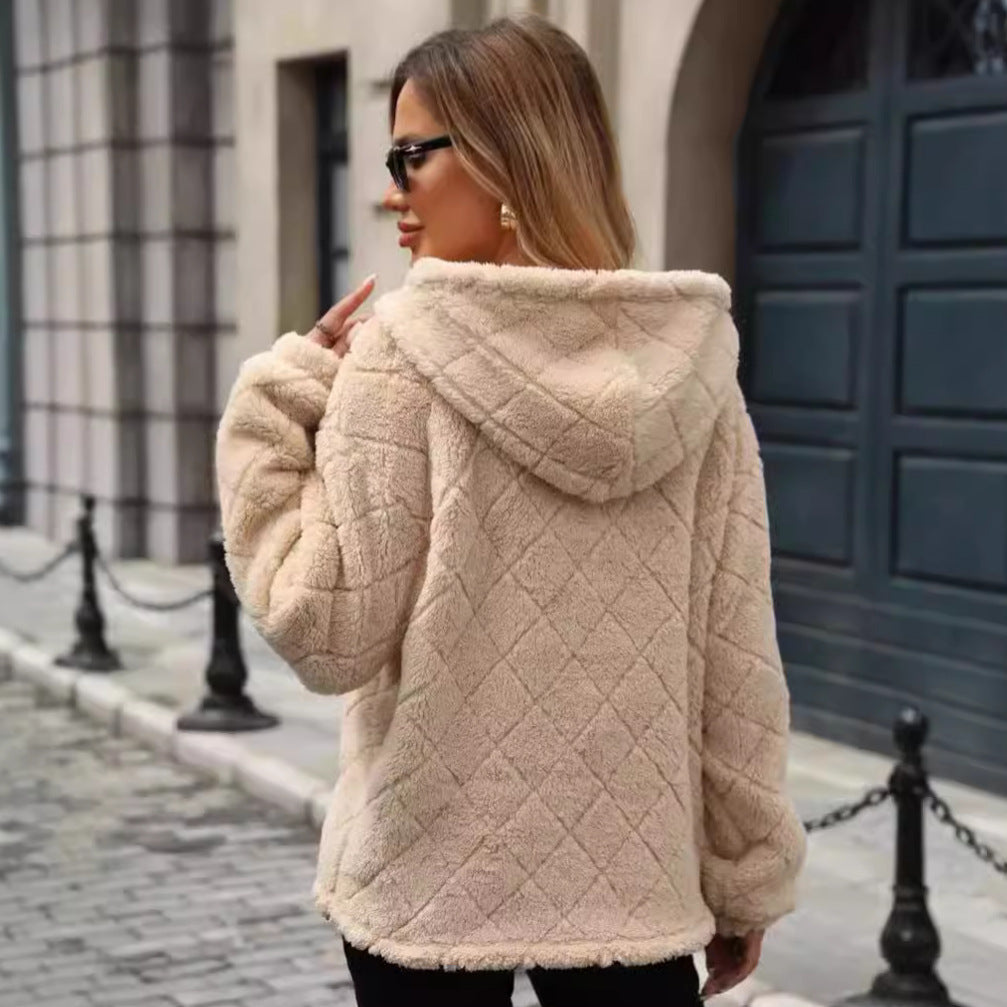 Ladies Soft Hoodie with High Collar and Chic Kangaroo Pocket