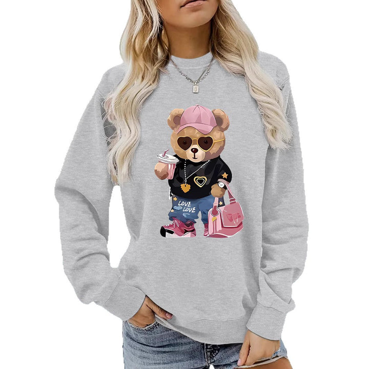 Sweatshirt pour femmes avec design unique de ourson de dessin animé et lettrage tendance Chic & Stil