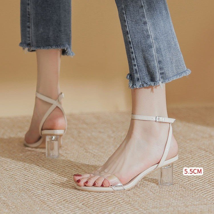 Women Transparent Strap Sandals with Elegant Block Heel Lune London