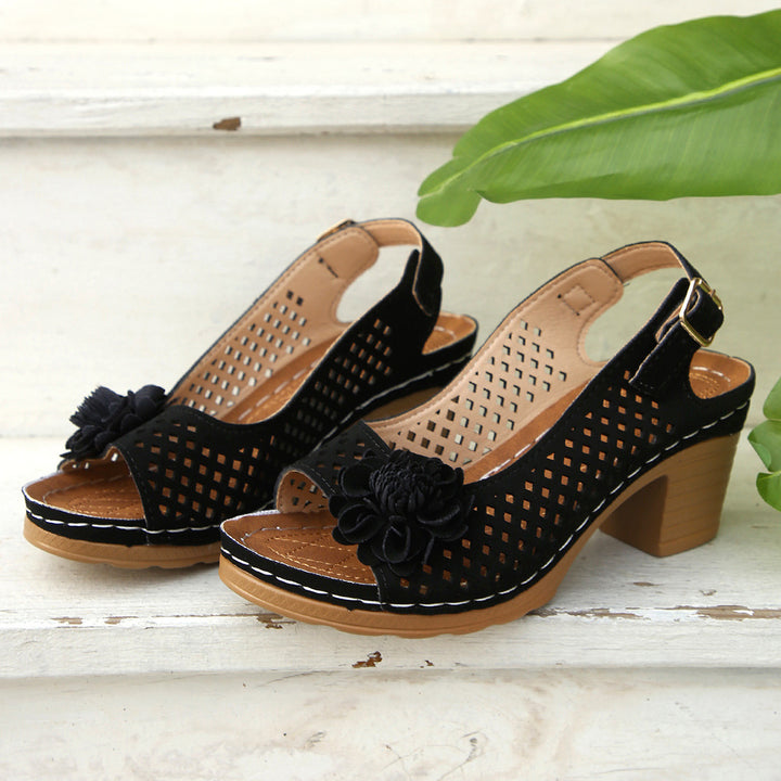 Ladies Decorative Block Heel Sandals Lune London