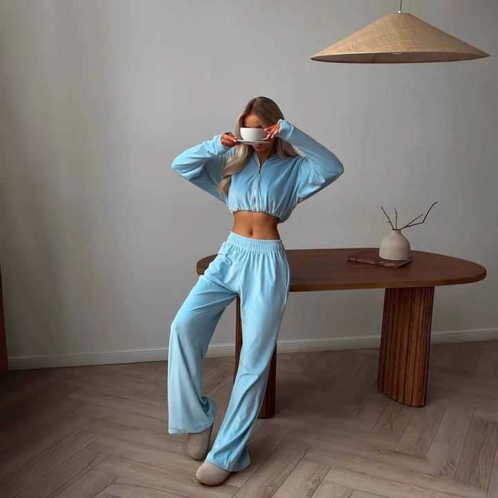 Ladies soft velvet hooded jumpsuit Lune London