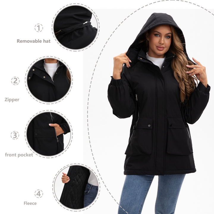 Functional jacket for women with removable hood and practical pockets Lune London