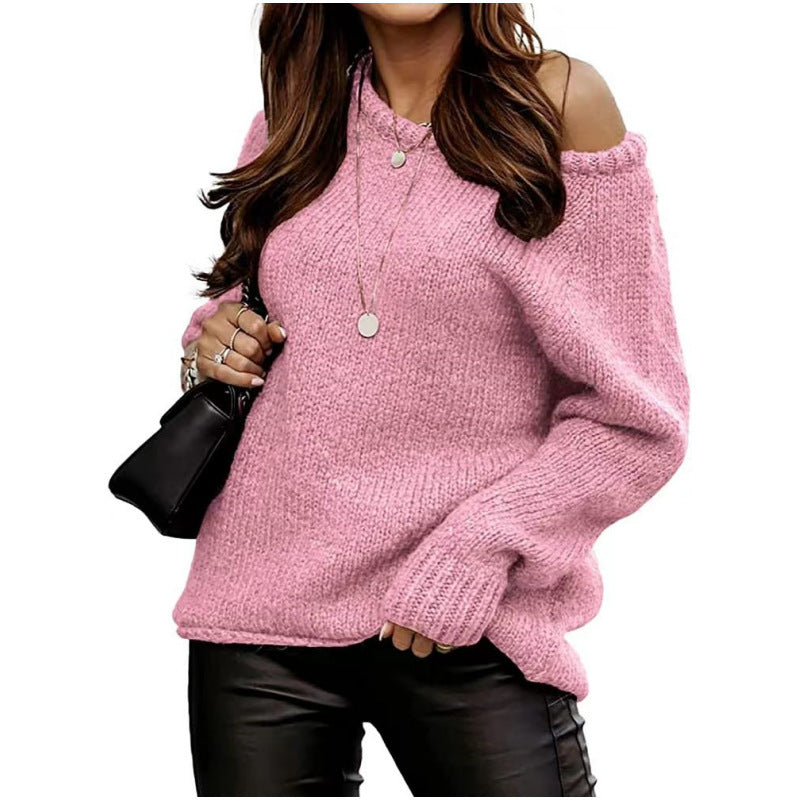 Casual sweater for women with an open shoulder design and soft knit Lune London