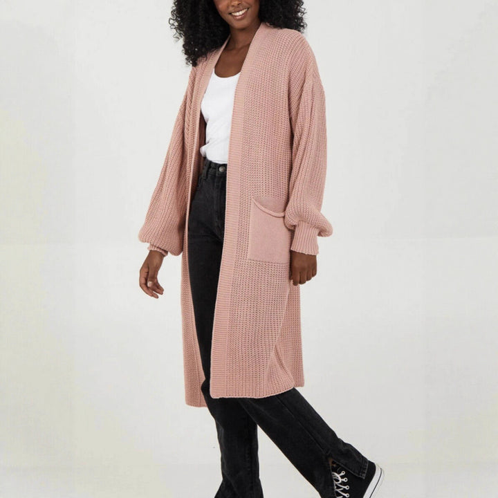 Ladies Long knit cardigan with voluminous sleeves and open cut Lune London