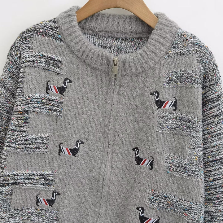 Ladies knit cardigan with colorful bird pattern Lune London