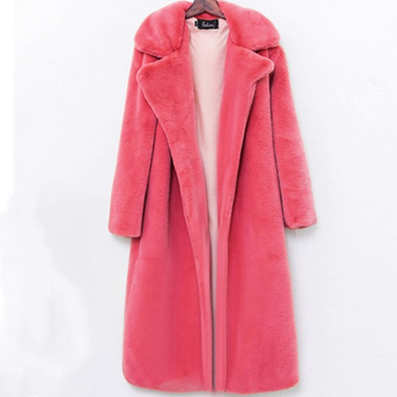 Ladies long coat in luxurious faux fur Lune London