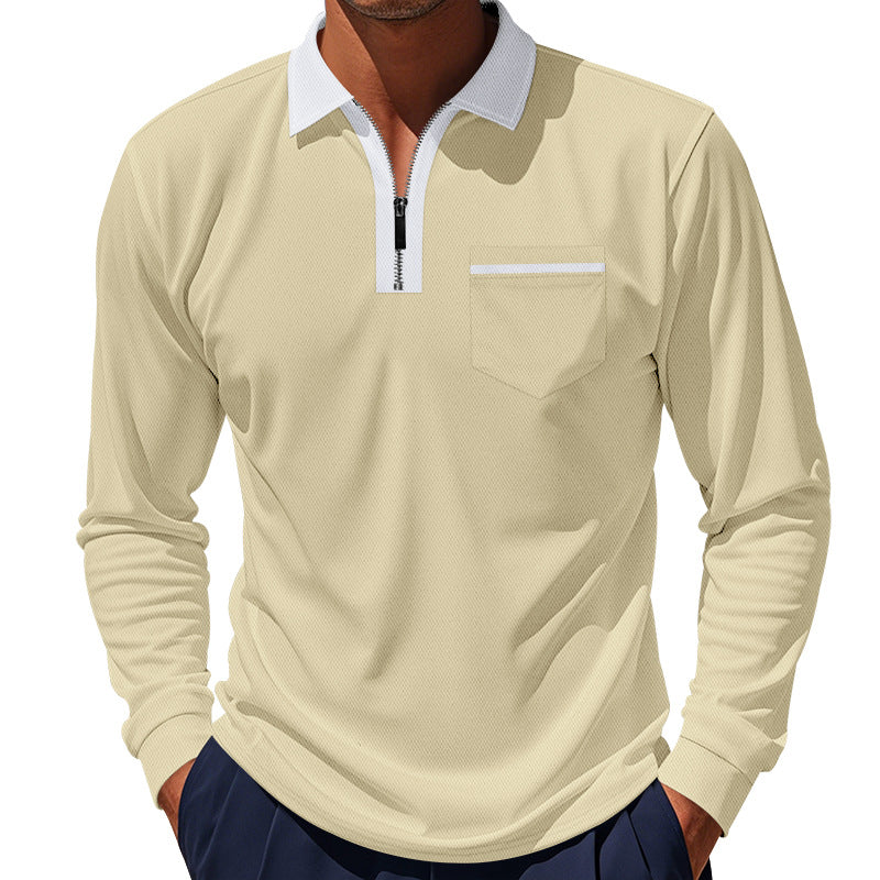 Men's trendy long sleeve polo with zip and chest pocket Lune London