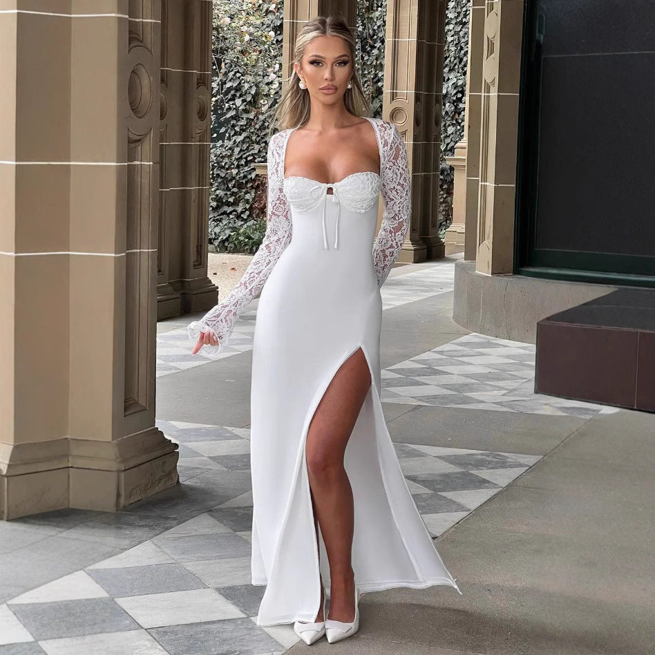 Ladies Elegant Maxi Dress with sophisticated cut and shimmering fabric