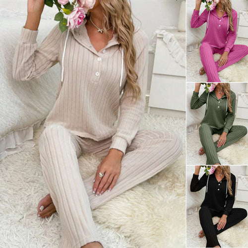 Dames Ensemble en tricot confortable avec capuche et patte de boutonnage Lune London